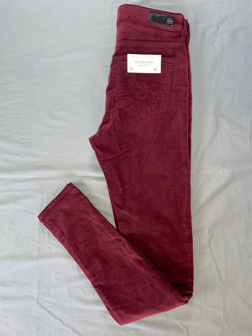 AG The Farrah Skinny High Rise Ankle Velvet Plush Stretch Jeans. Women's 25, NWT